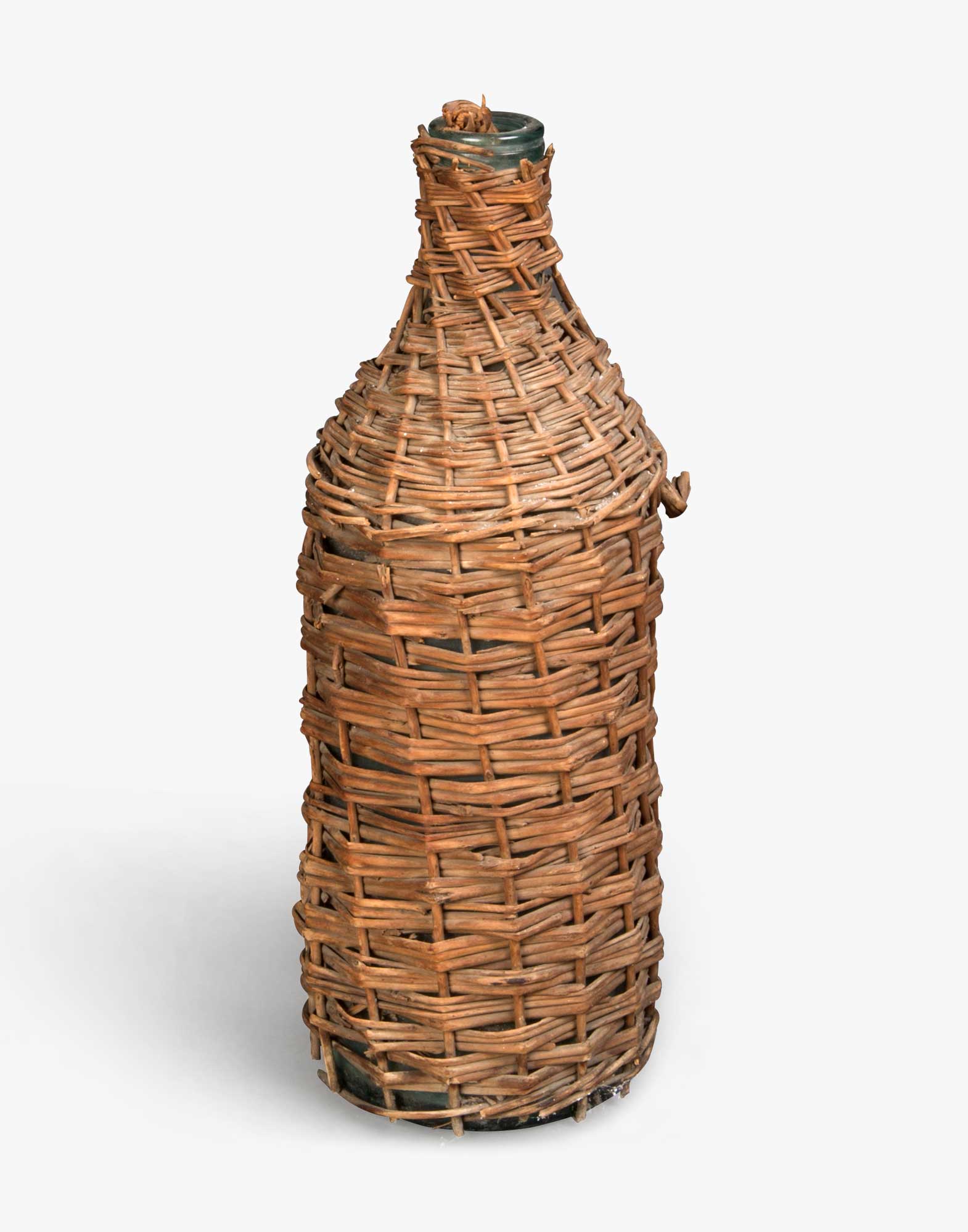 Antique Olive Oil Bottle With Wicker Casing