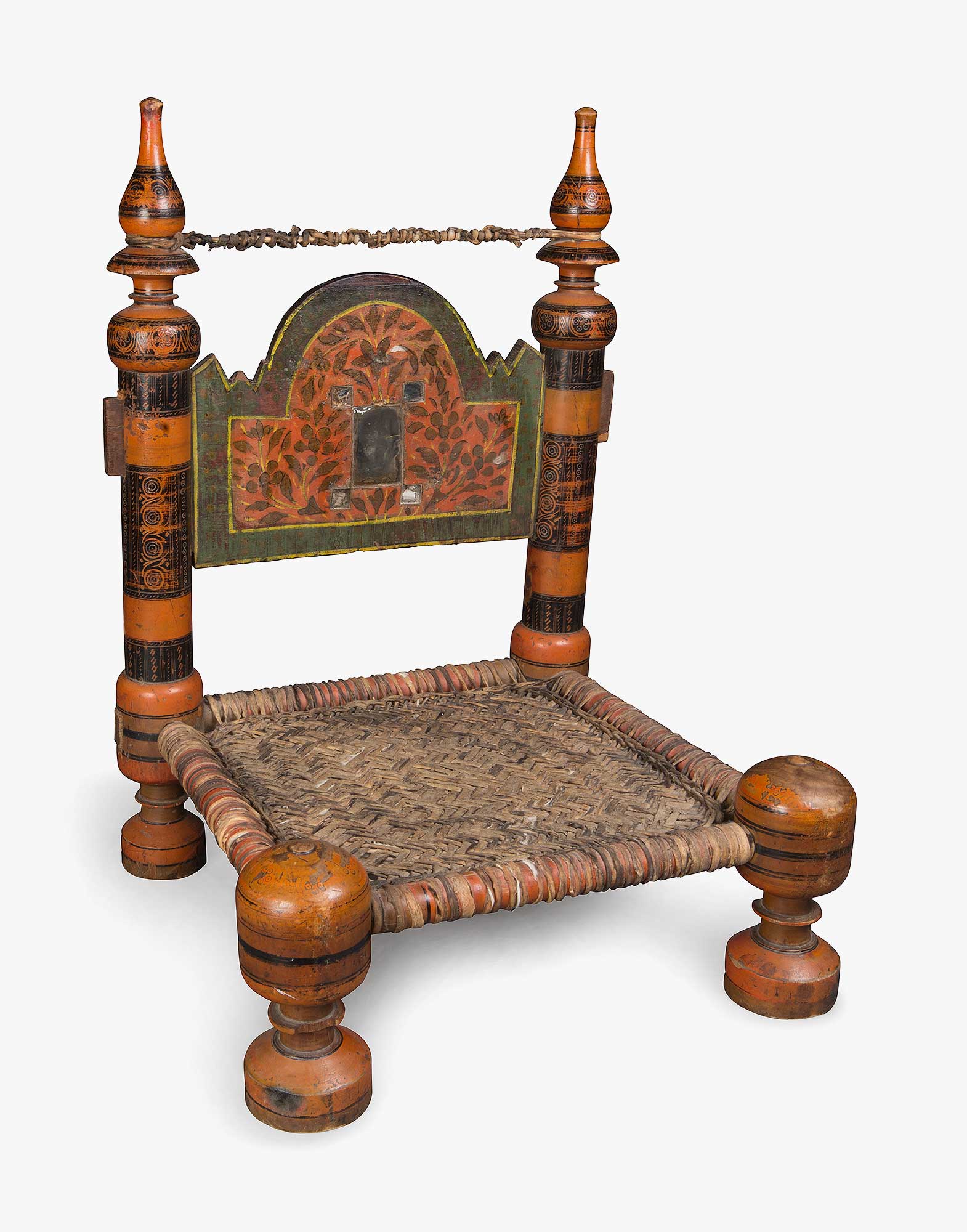 Uzbek Painted Wooden Wicker Chair
