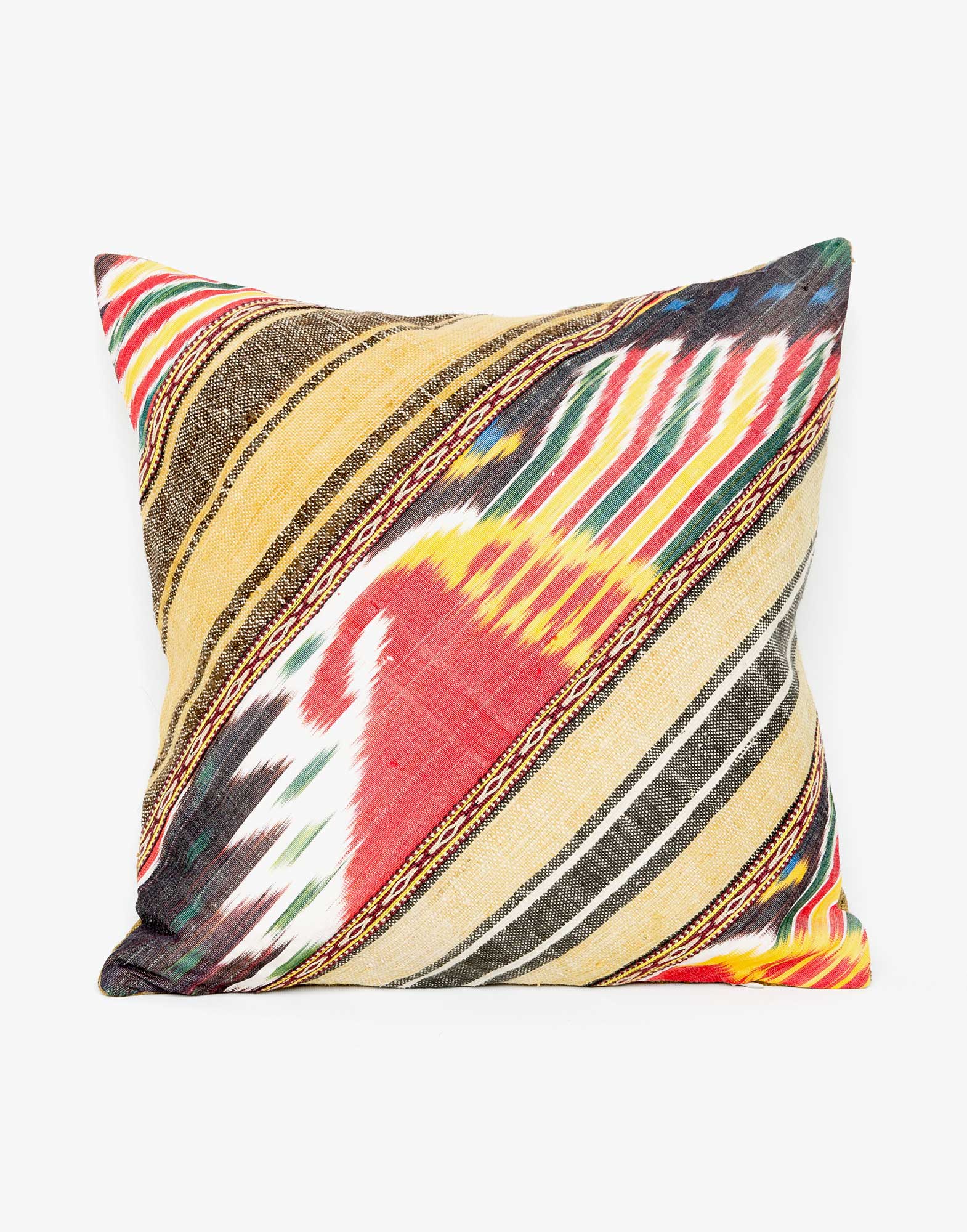 Handwoven Vintage Kilim and Ikat Patchwork Pillow