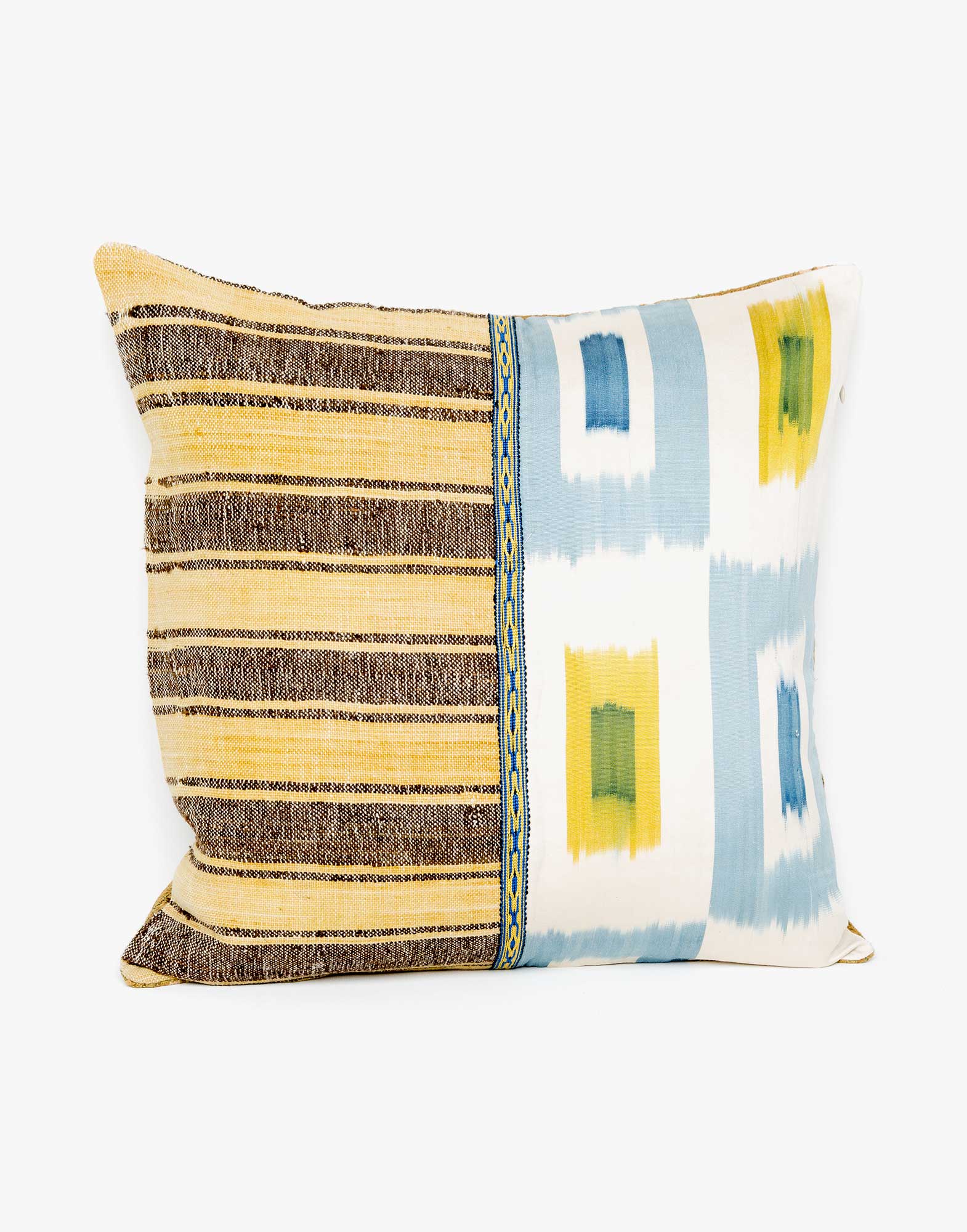 Handwoven Vintage Kilim and Ikat Patchwork Pillow