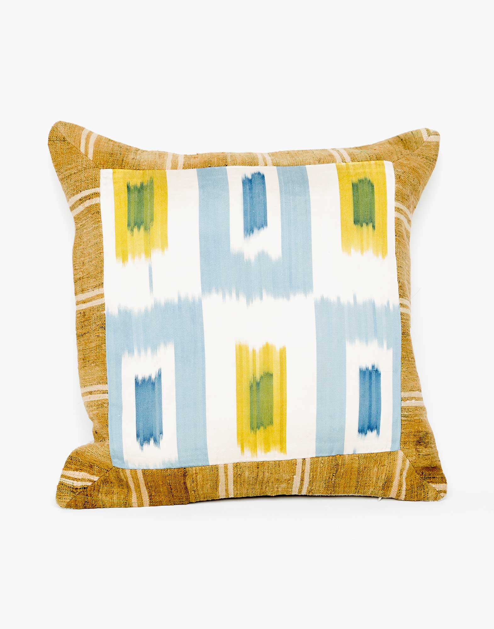 Handwoven Vintage Kilim and Ikat Patchwork Pillow