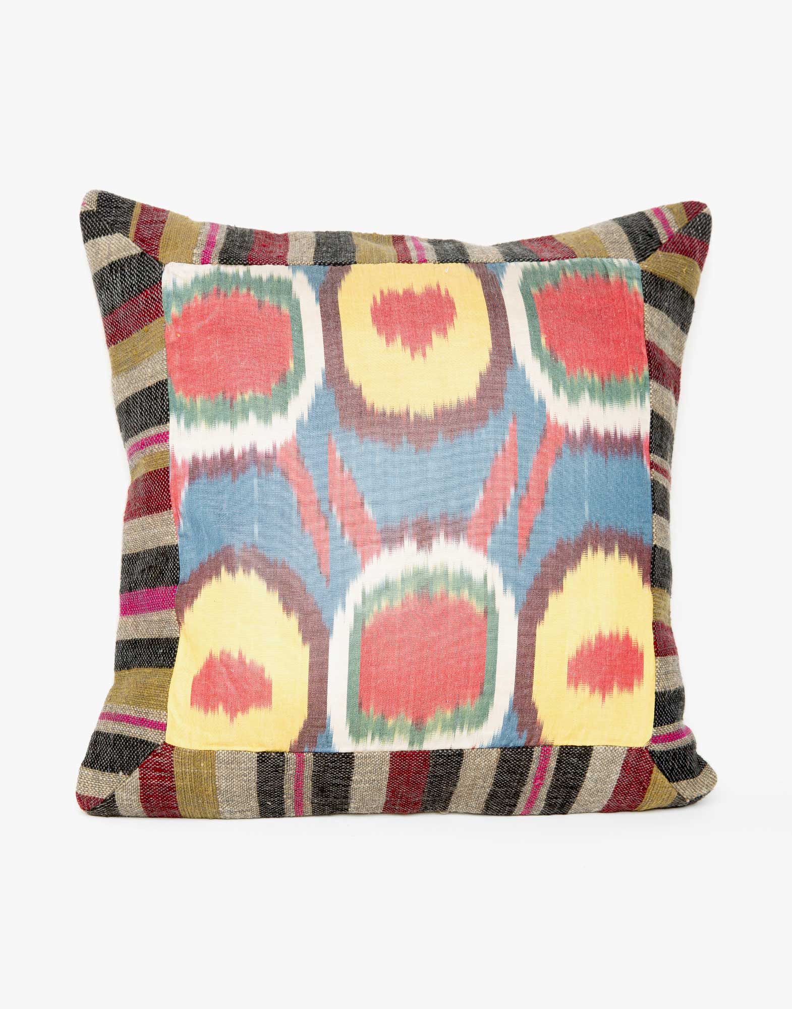 Handwoven Vintage Kilim and Ikat Patchwork Pillow