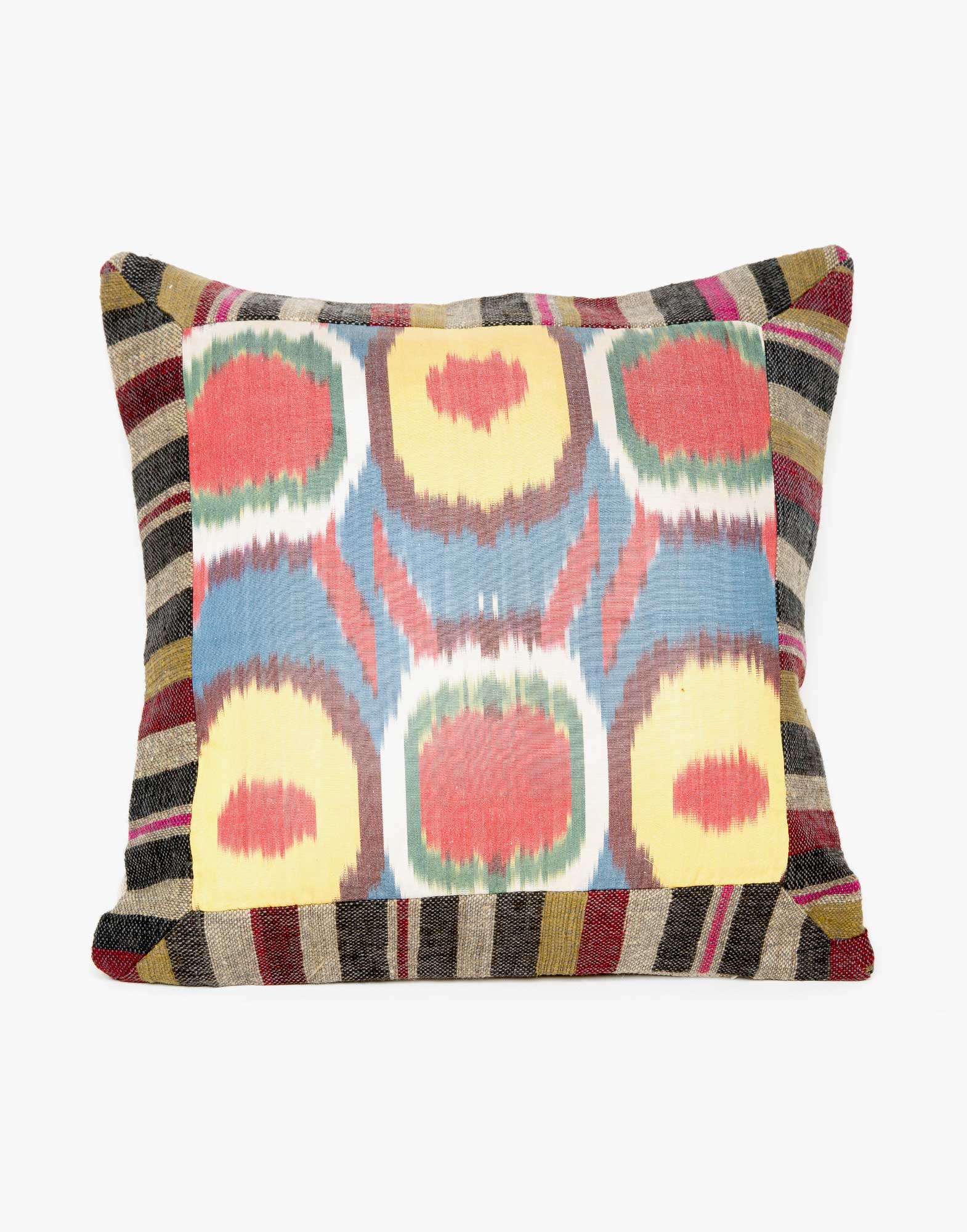 Handwoven Vintage Kilim and Ikat Patchwork Pillow