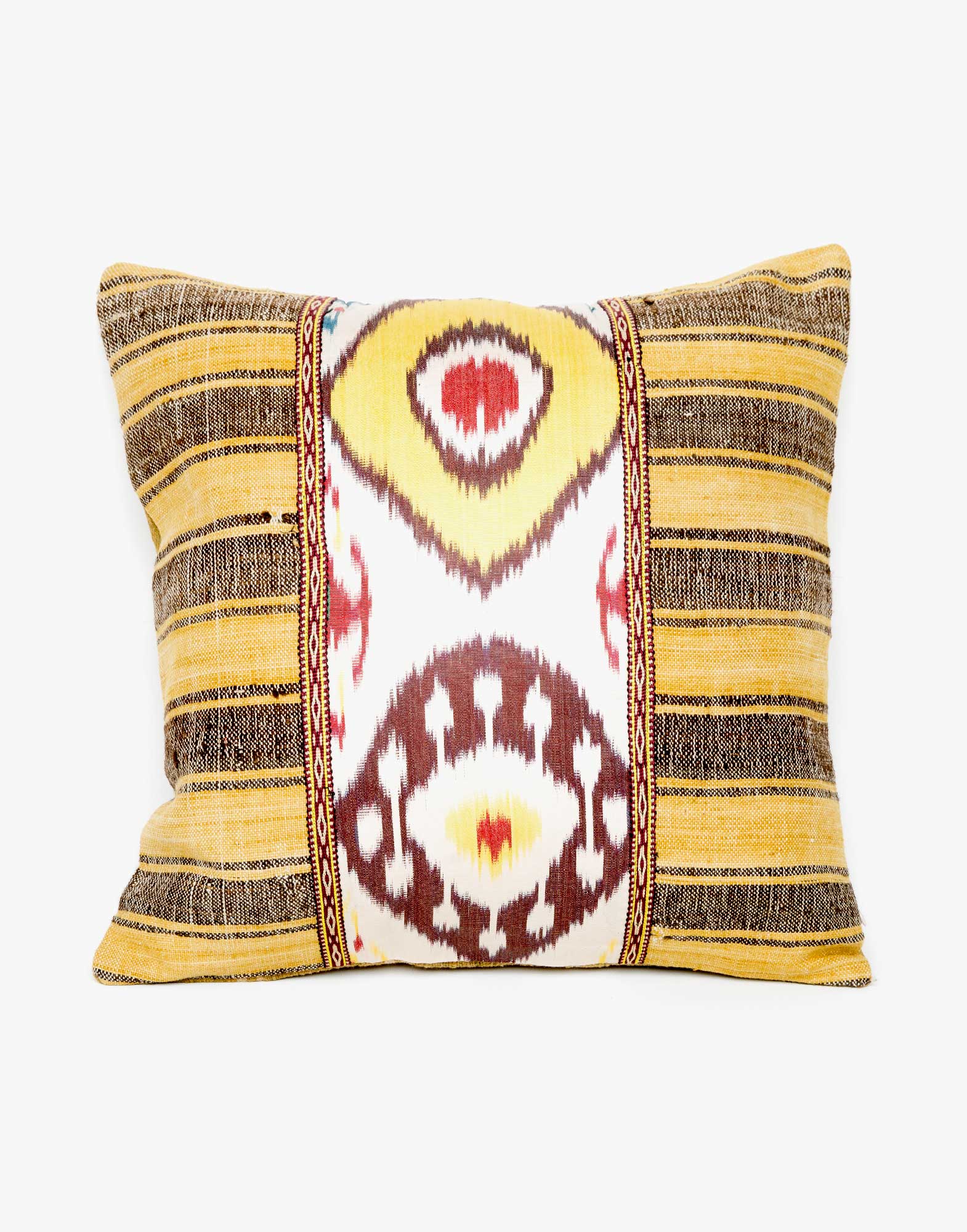 Handwoven Vintage Kilim and Ikat Patchwork Pillow