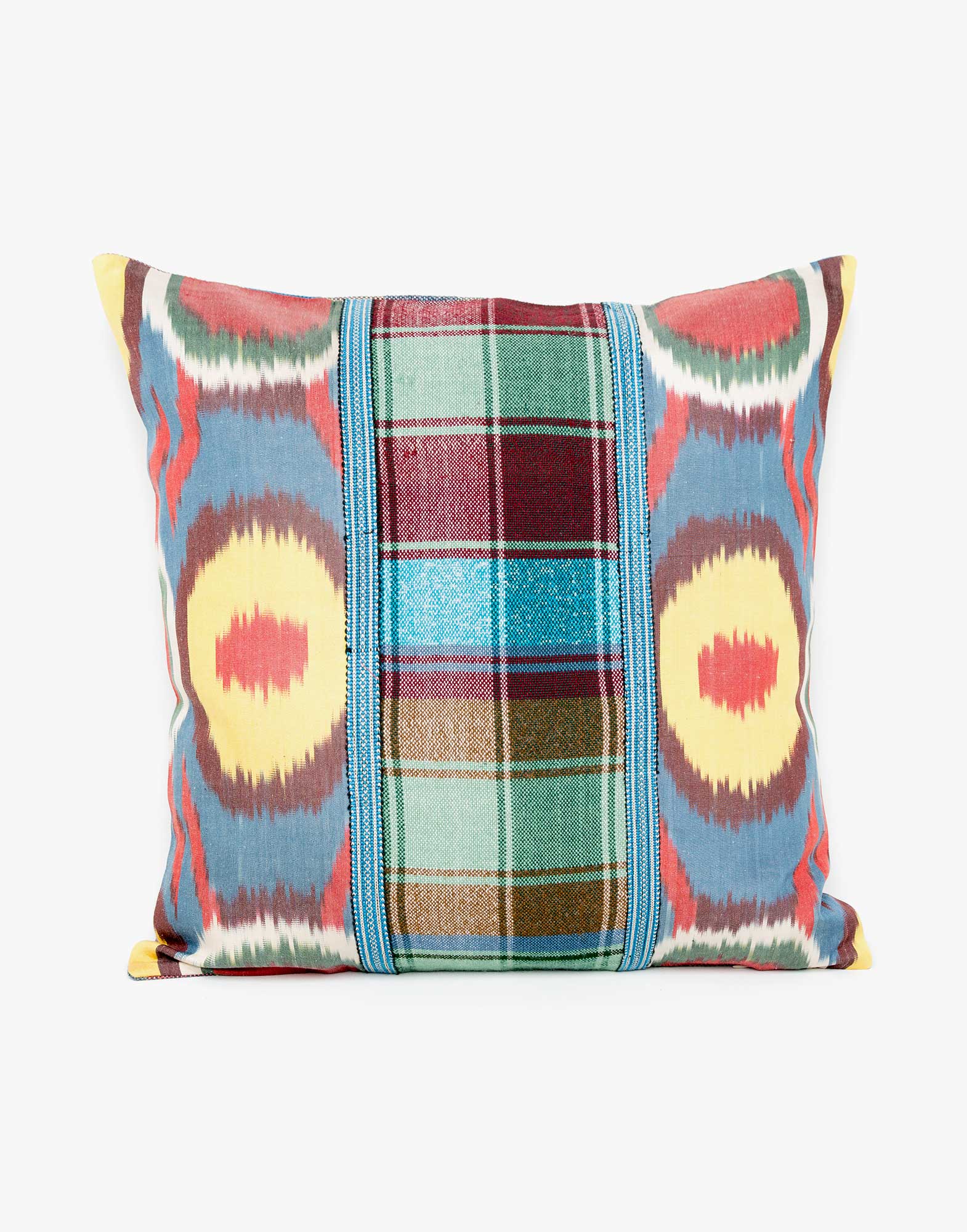 Handwoven Vintage Kilim and Ikat Patchwork Pillow