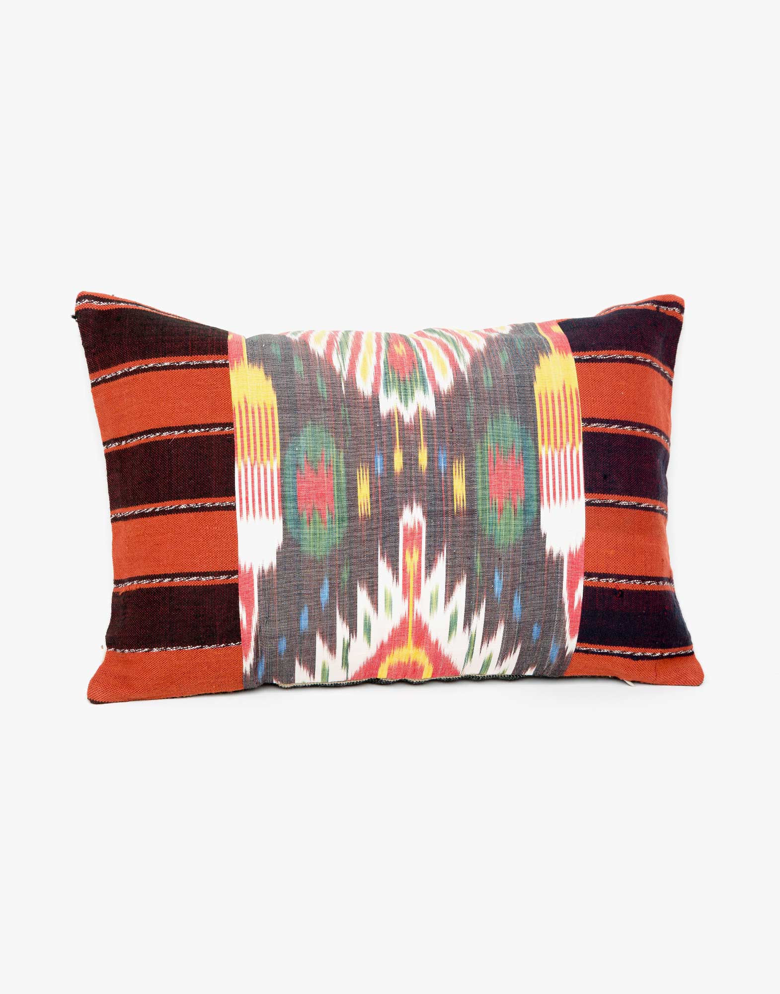 Handwoven Vintage Kilim and Ikat Patchwork Pillow