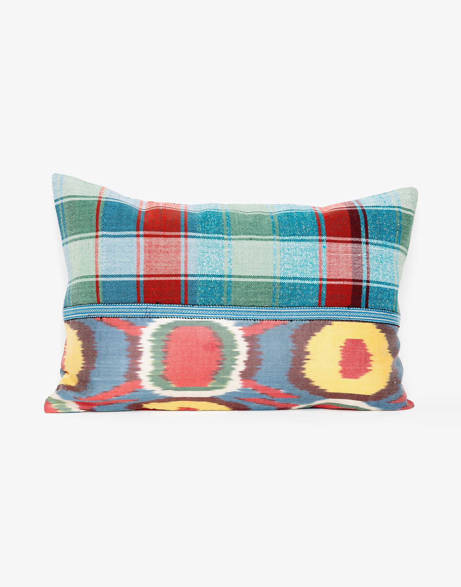 Handwoven Vintage Kilim and Ikat Patchwork Pillow