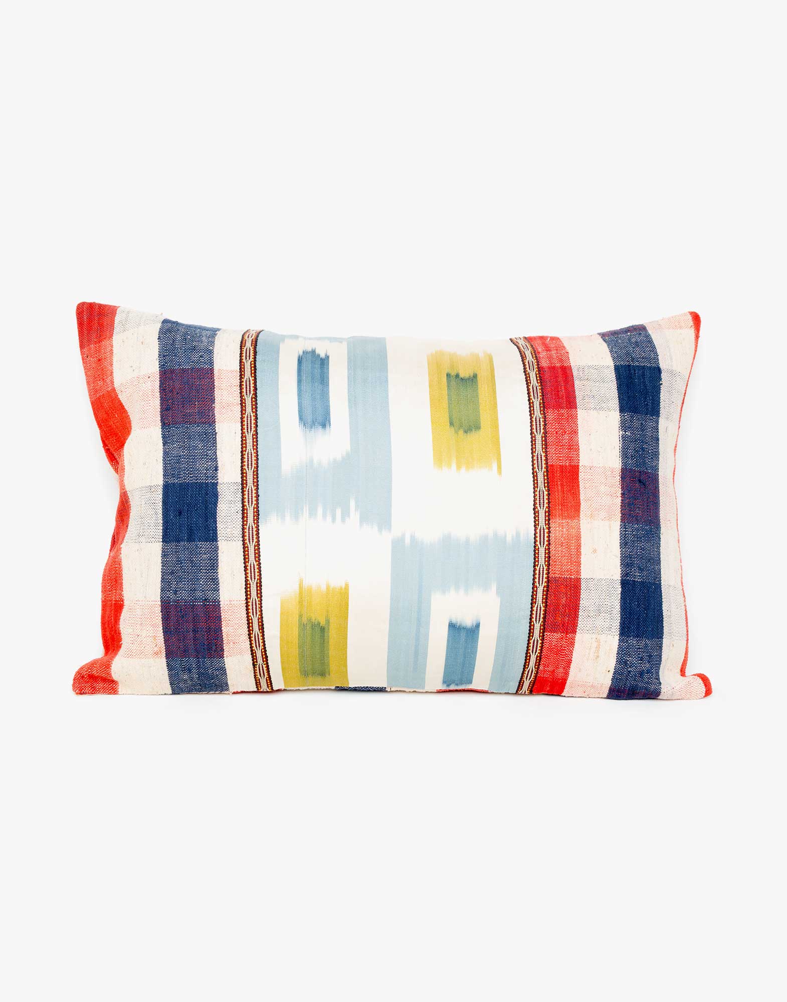 Handwoven Vintage Kilim and Ikat Patchwork Pillow