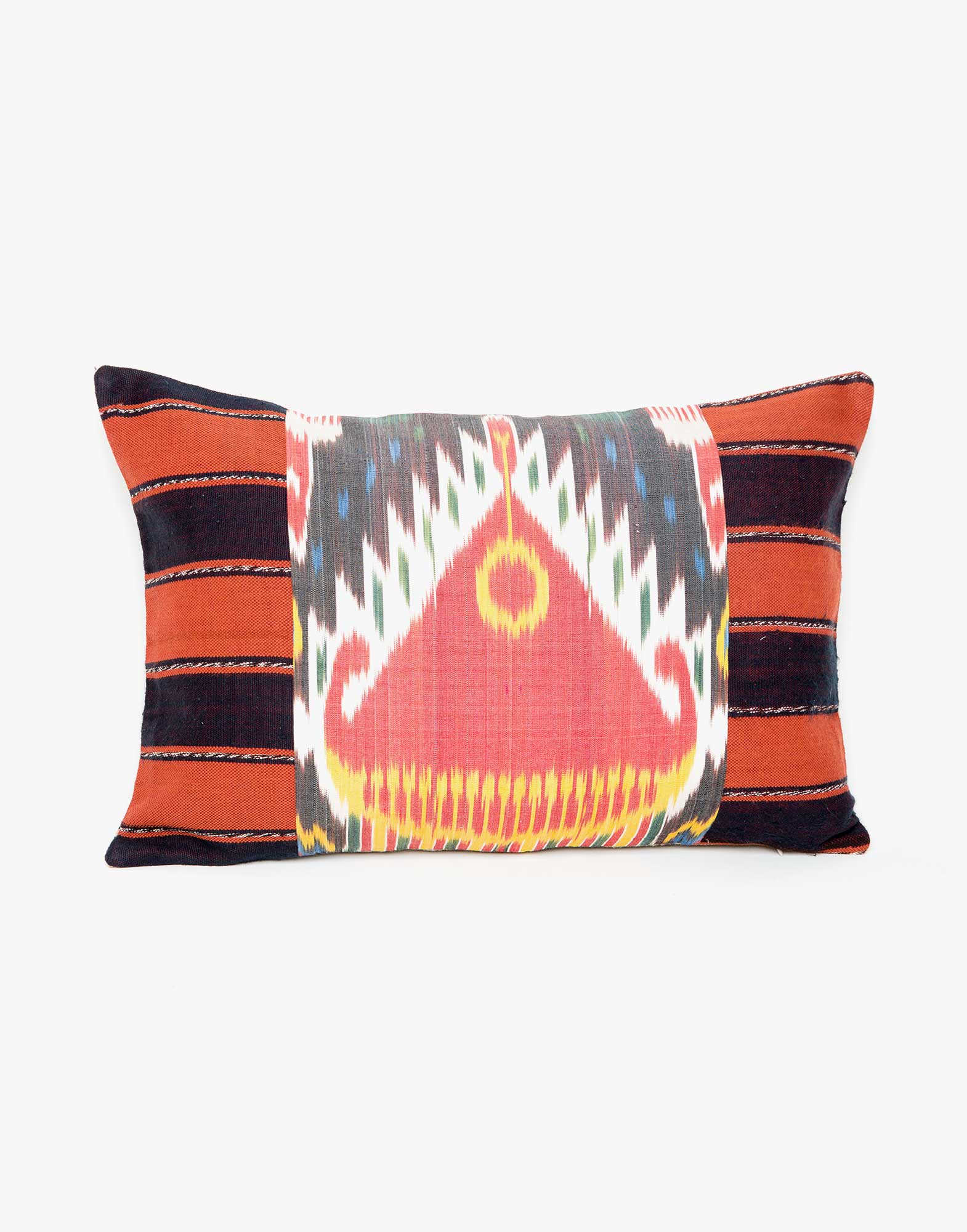 Handwoven Vintage Kilim and Ikat Patchwork Pillow