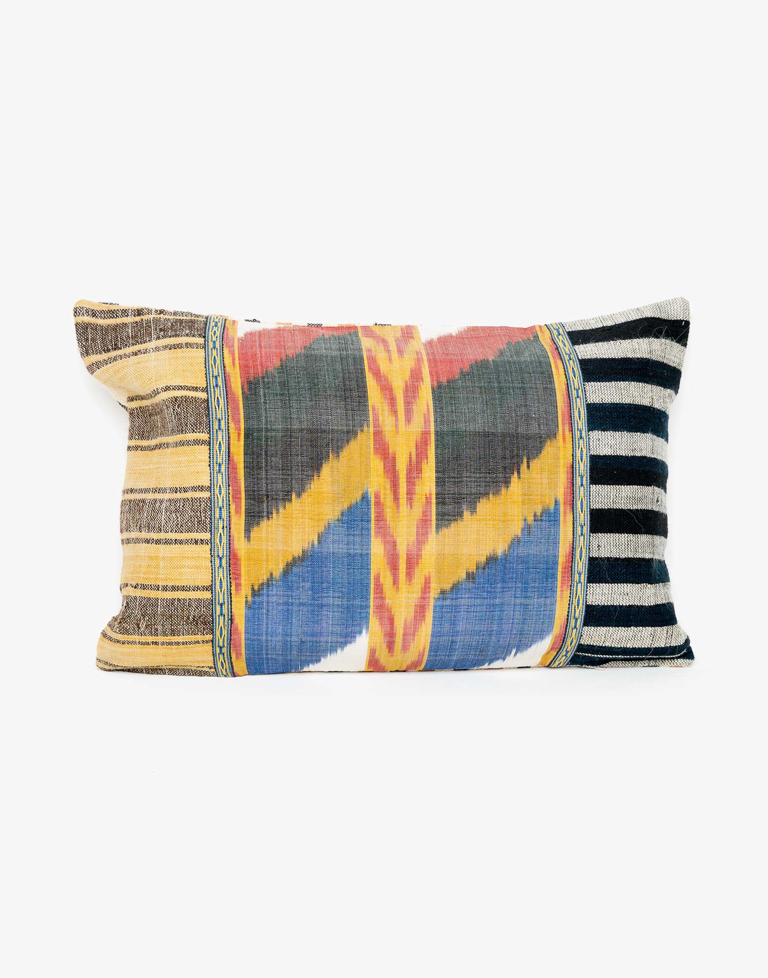 Handwoven Vintage Kilim and Ikat Patchwork Pillow