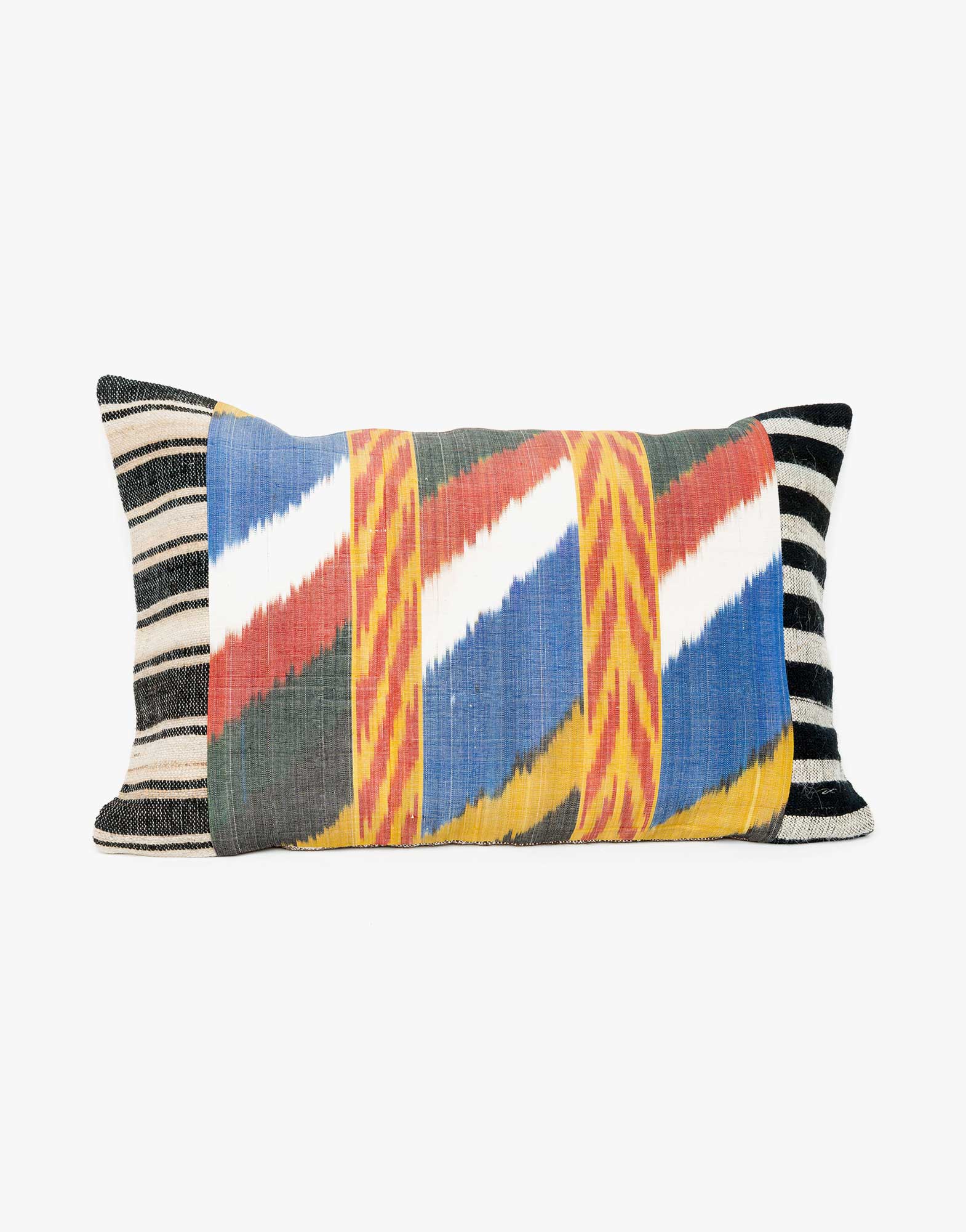 Handwoven Vintage Kilim and Ikat Patchwork Pillow