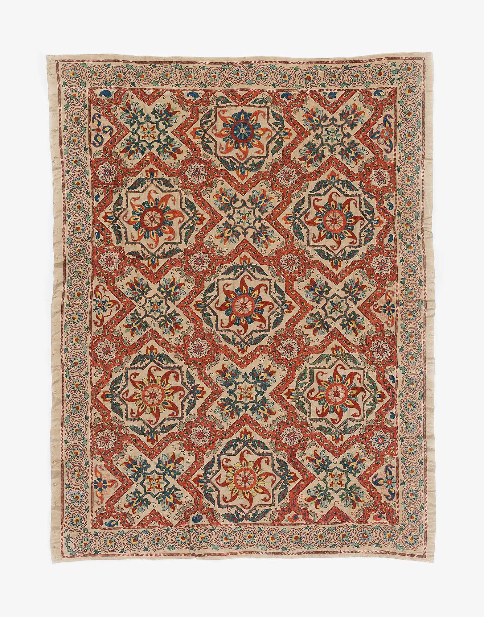 Uzbek Suzani Embroidered Silk Bed Cover