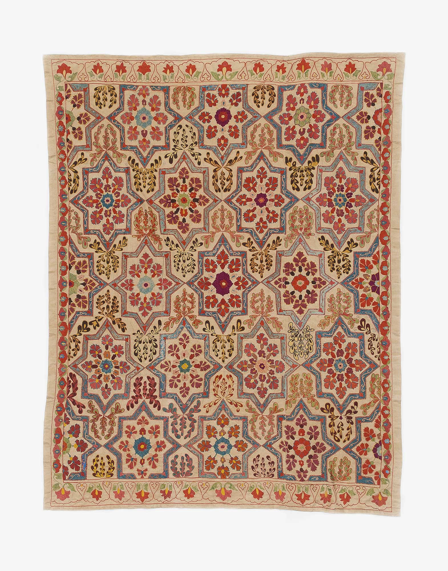 Uzbek Suzani Embroidered Silk Bed Cover