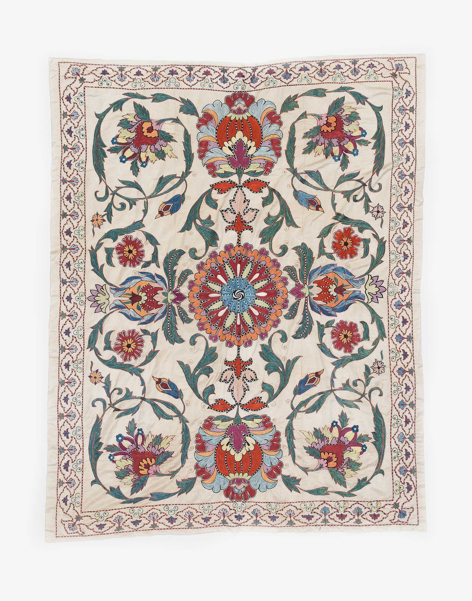 Uzbek Suzani Embroidered Silk Bed Cover