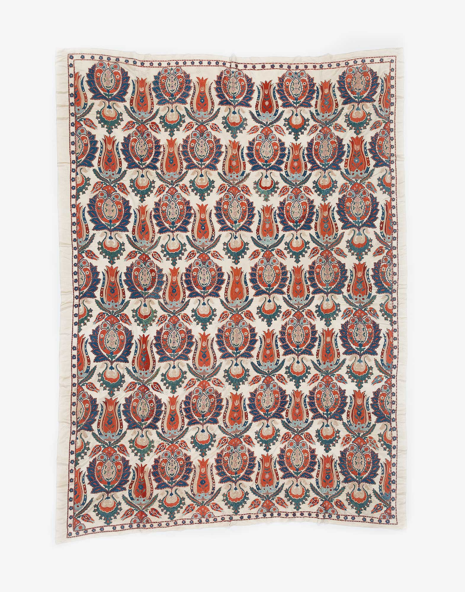Uzbek Suzani Embroidered Silk Bed Cover