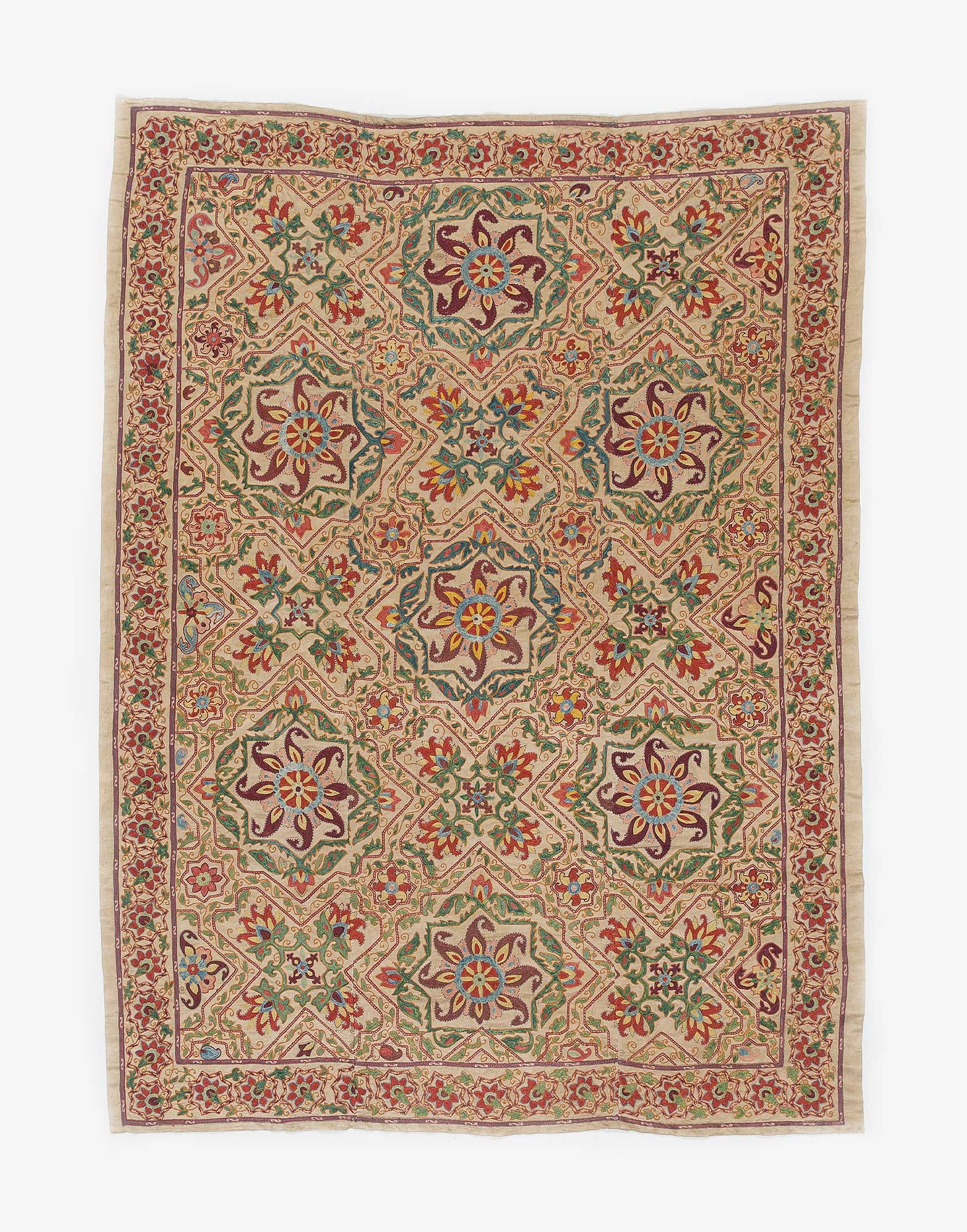 Uzbek Suzani Embroidered Silk Bed Cover