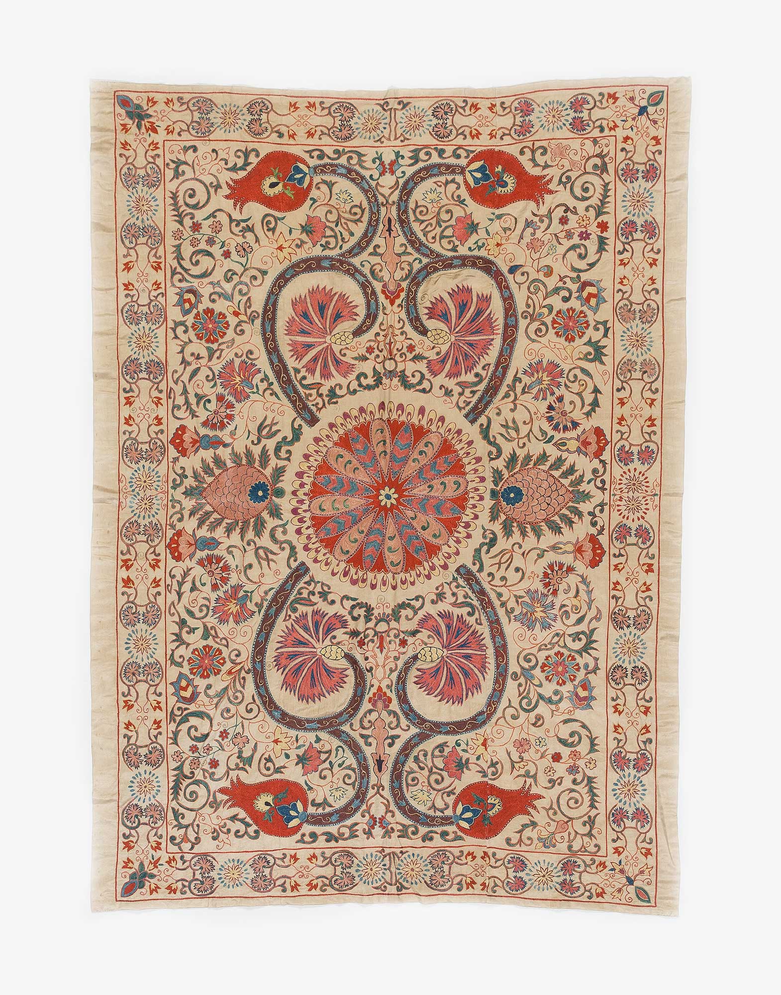 Uzbek Suzani Embroidered Silk Bed Cover
