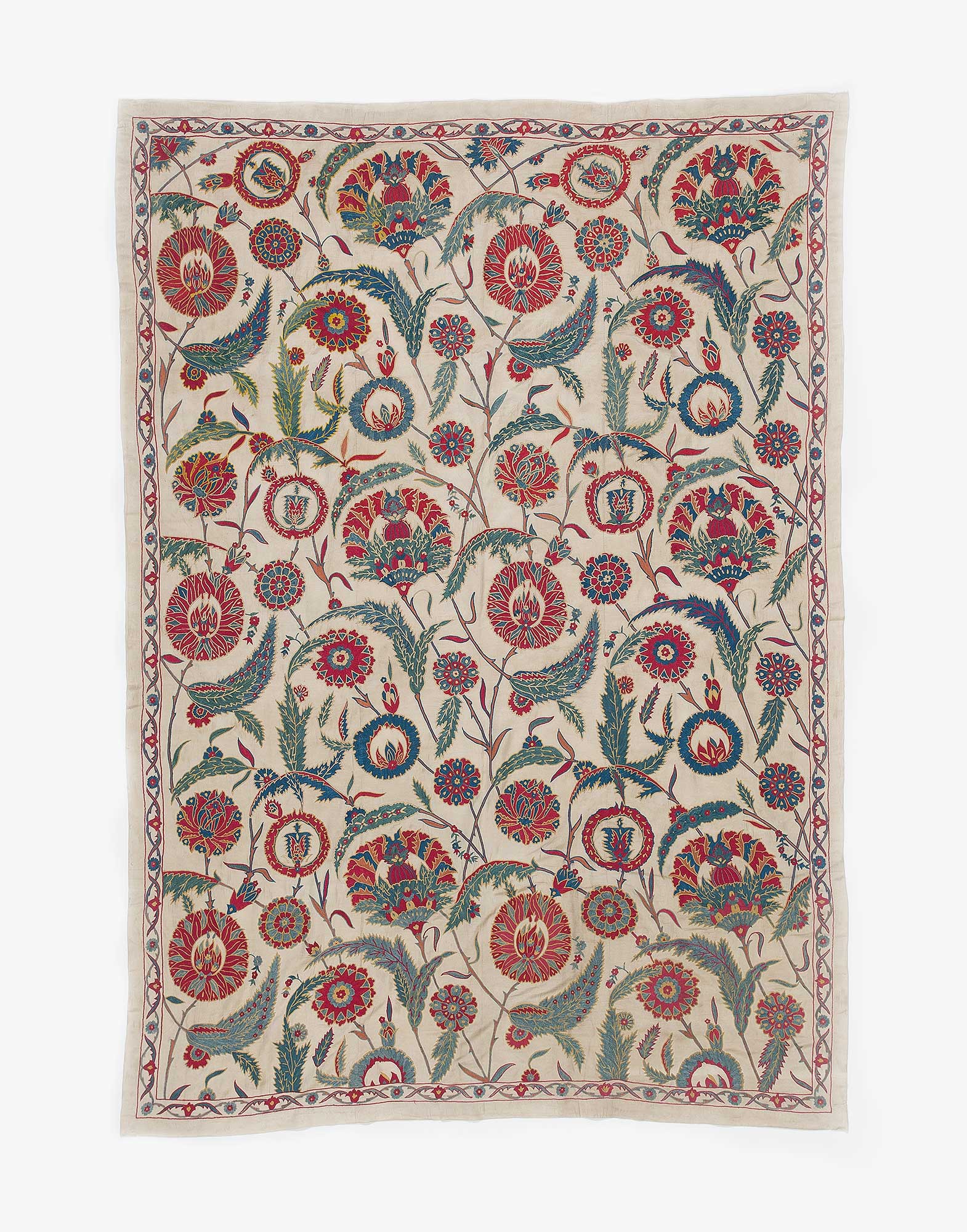 Uzbek Suzani Embroidered Silk Wall Hanging