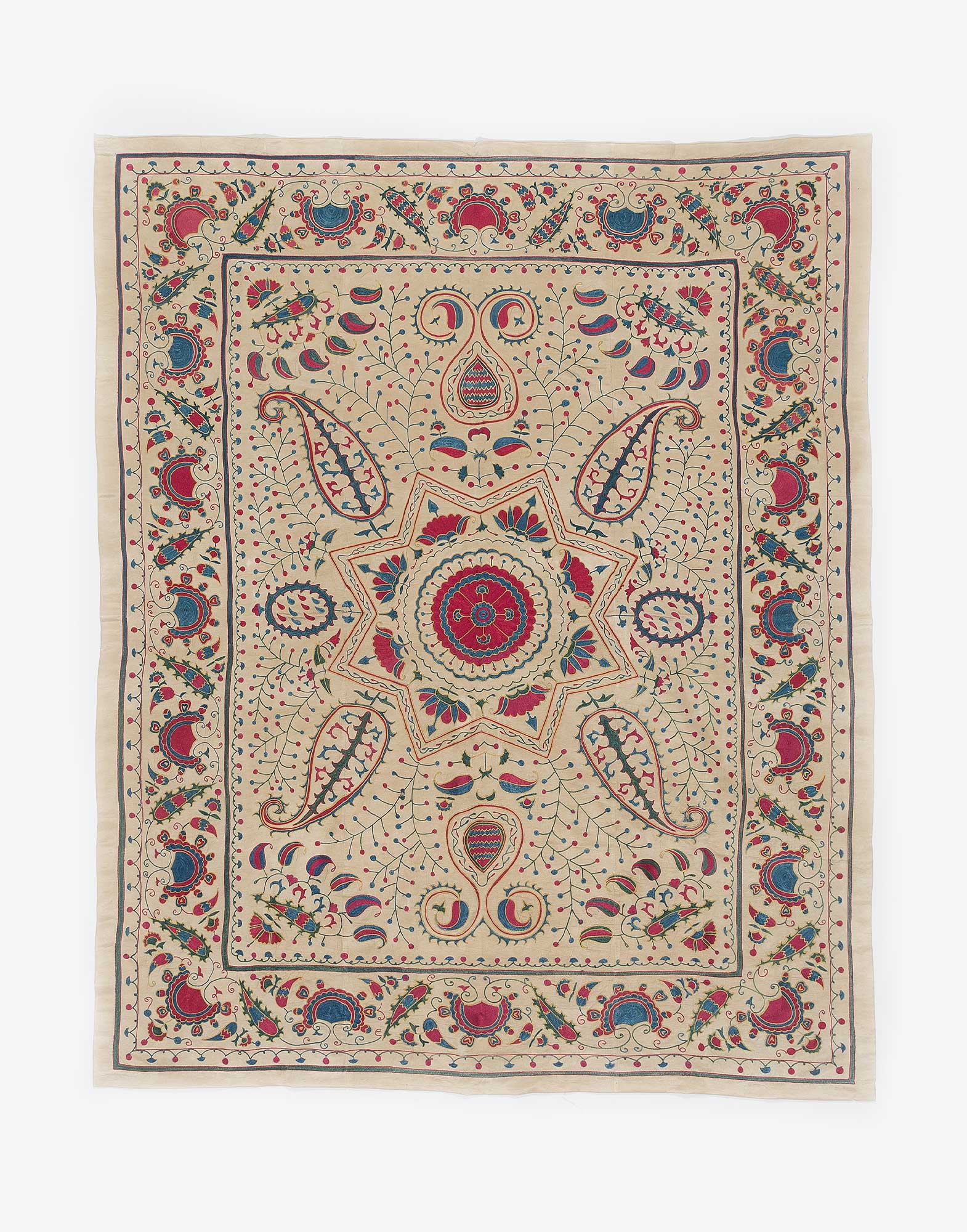 Uzbek Suzani Embroidered Silk Wall Hanging