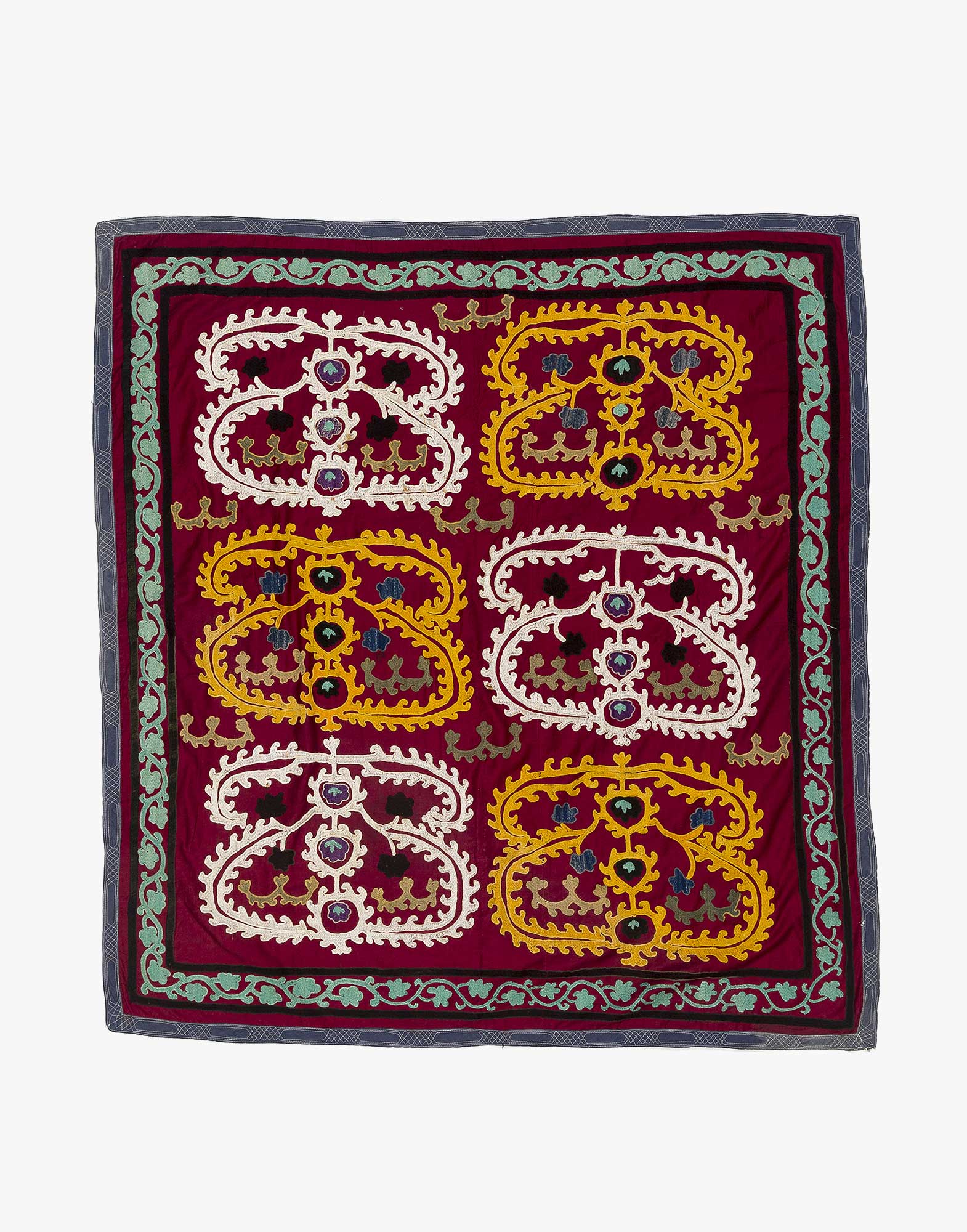 Vintage Uzbek Suzani Bed Cover