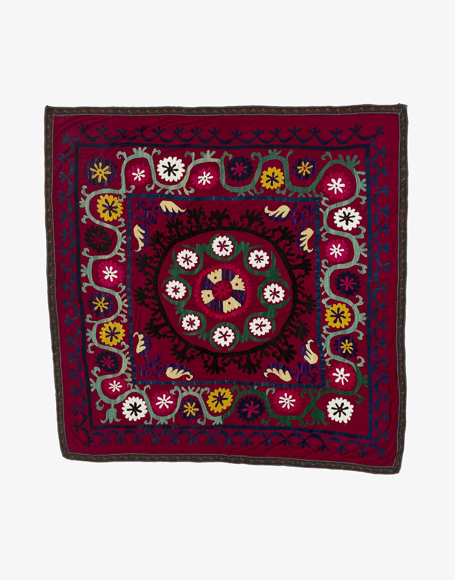 Vintage Uzbek Suzani Bed Cover